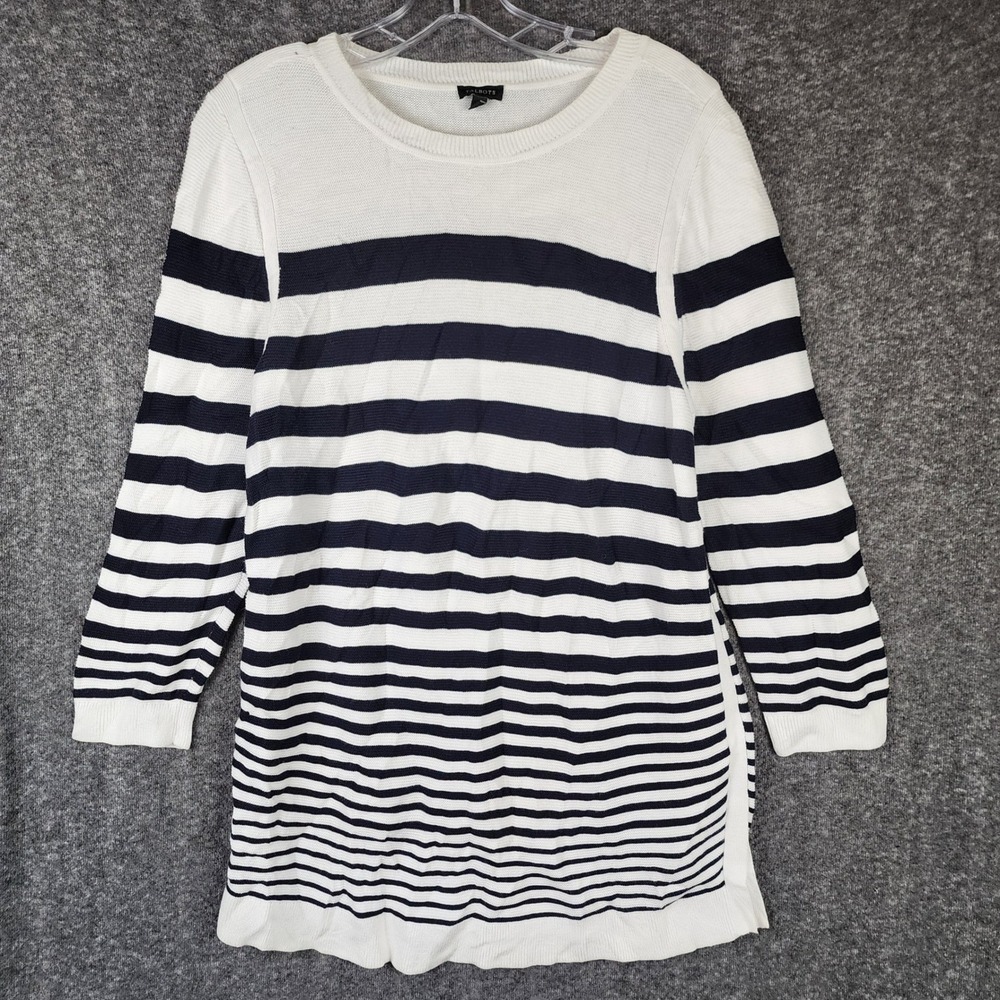 Talbots‎ Striped Sweater Womens Medium White Navy Blue 3/4 Sleeve Nautical Knit